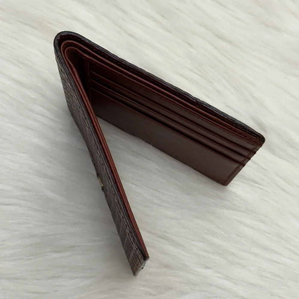SALVATORE FERRAGAMO - BROWN WOVEN LEATHER BI-FOLD WALLET